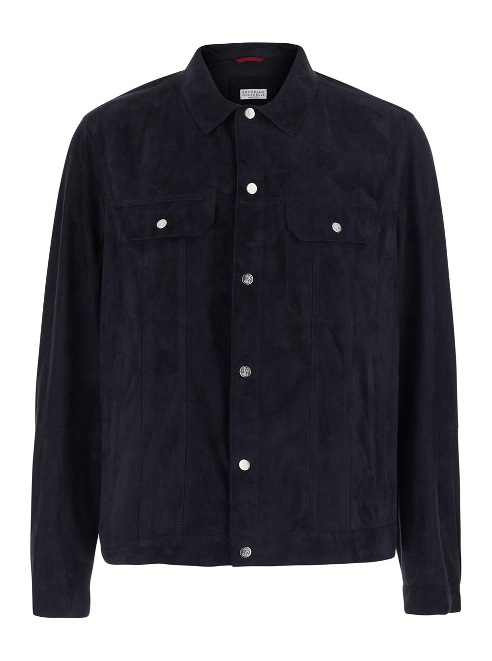Brunello Cucinelli Men Blue Jacket With Classic Collar And Front Pockets In Suede For Men BRUNELLO CUCINELLI