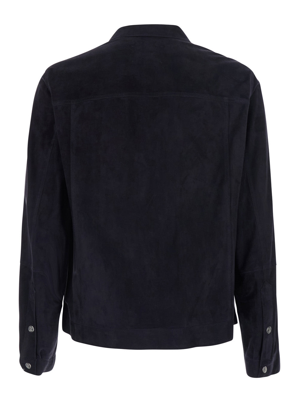 Brunello Cucinelli Men Blue Jacket With Classic Collar And Front Pockets In Suede For Men BRUNELLO CUCINELLI