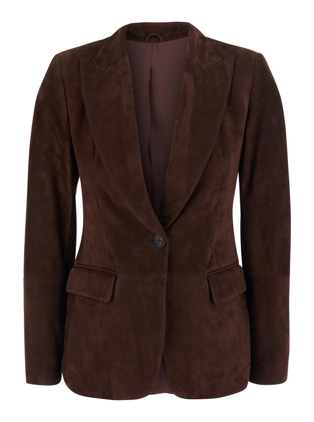 Brunello Cucinelli Women Brown Single-Breasted Jacket With Peak Revers In Suede For Women BRUNELLO CUCINELLI