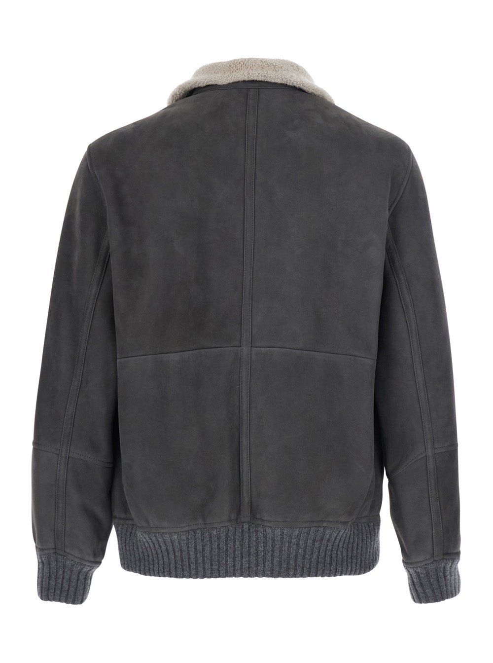 Brunello Cucinelli Men Gray Jacket With High Collar And Fur Lining In Leather For Men BRUNELLO CUCINELLI