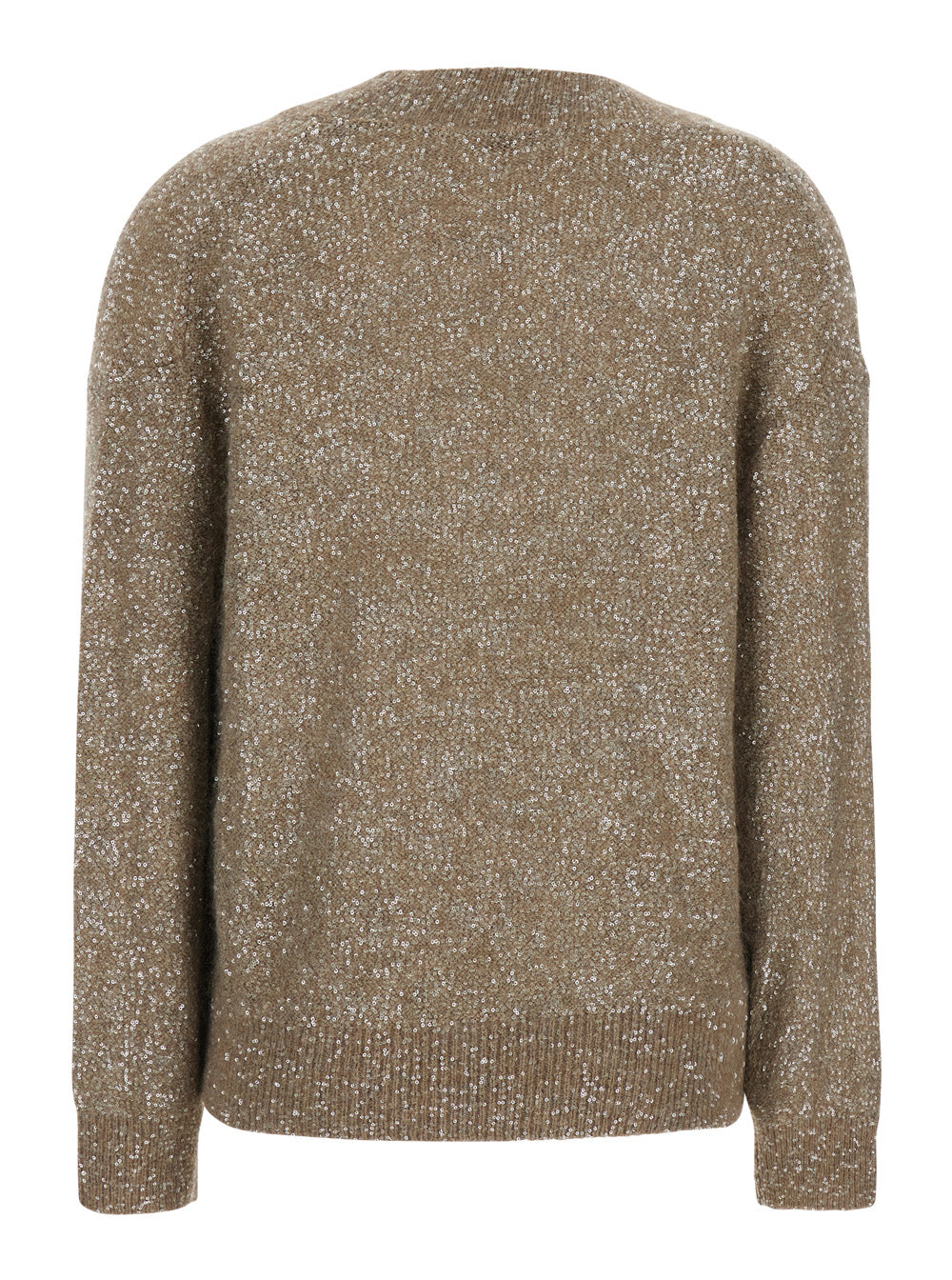 Brunello Cucinelli Women Beige V-Neck Sweater With Knit Design In Blend Wool For Women BRUNELLO CUCINELLI