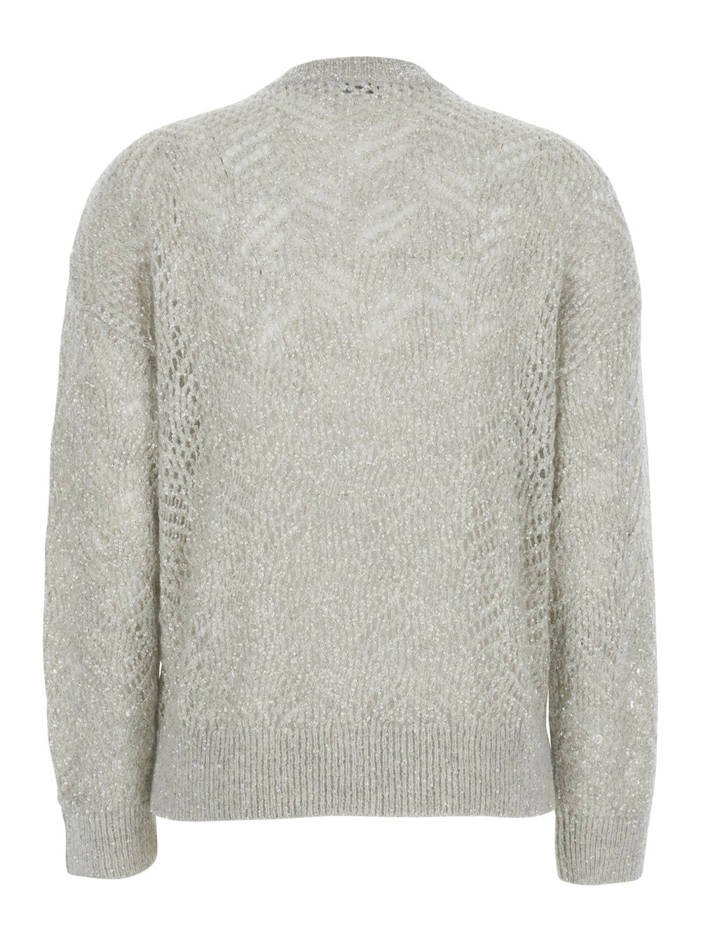 Brunello Cucinelli Women Gray Crewneck Sweater With Sequin Decoration And Ribbed Finishes In Blend Wool For Women BRUNELLO CUCINELLI