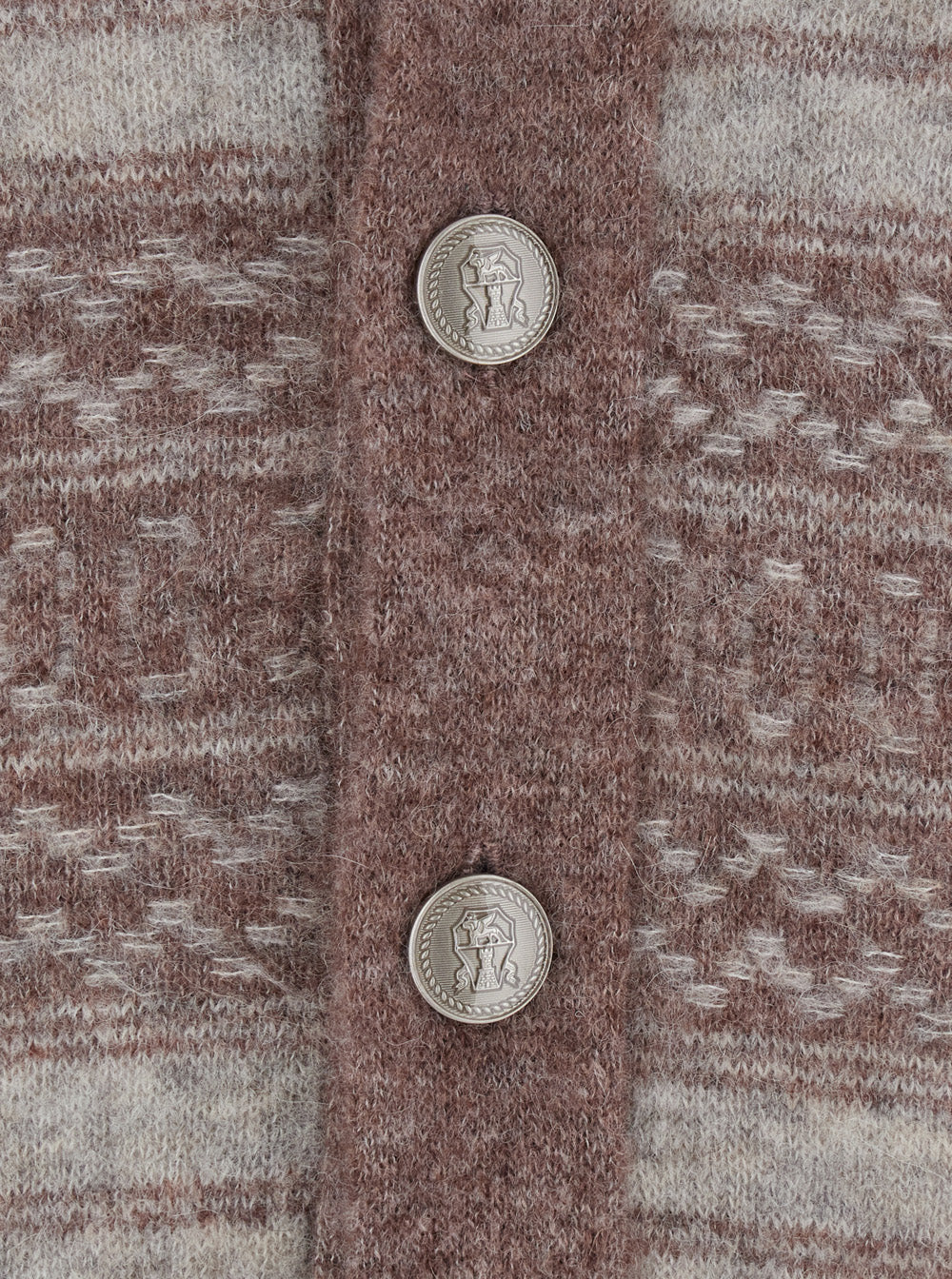 Brunello Cucinelli Men Brown Cardigan With V-Neck And Striped Motif In Wool Blend For Men BRUNELLO CUCINELLI
