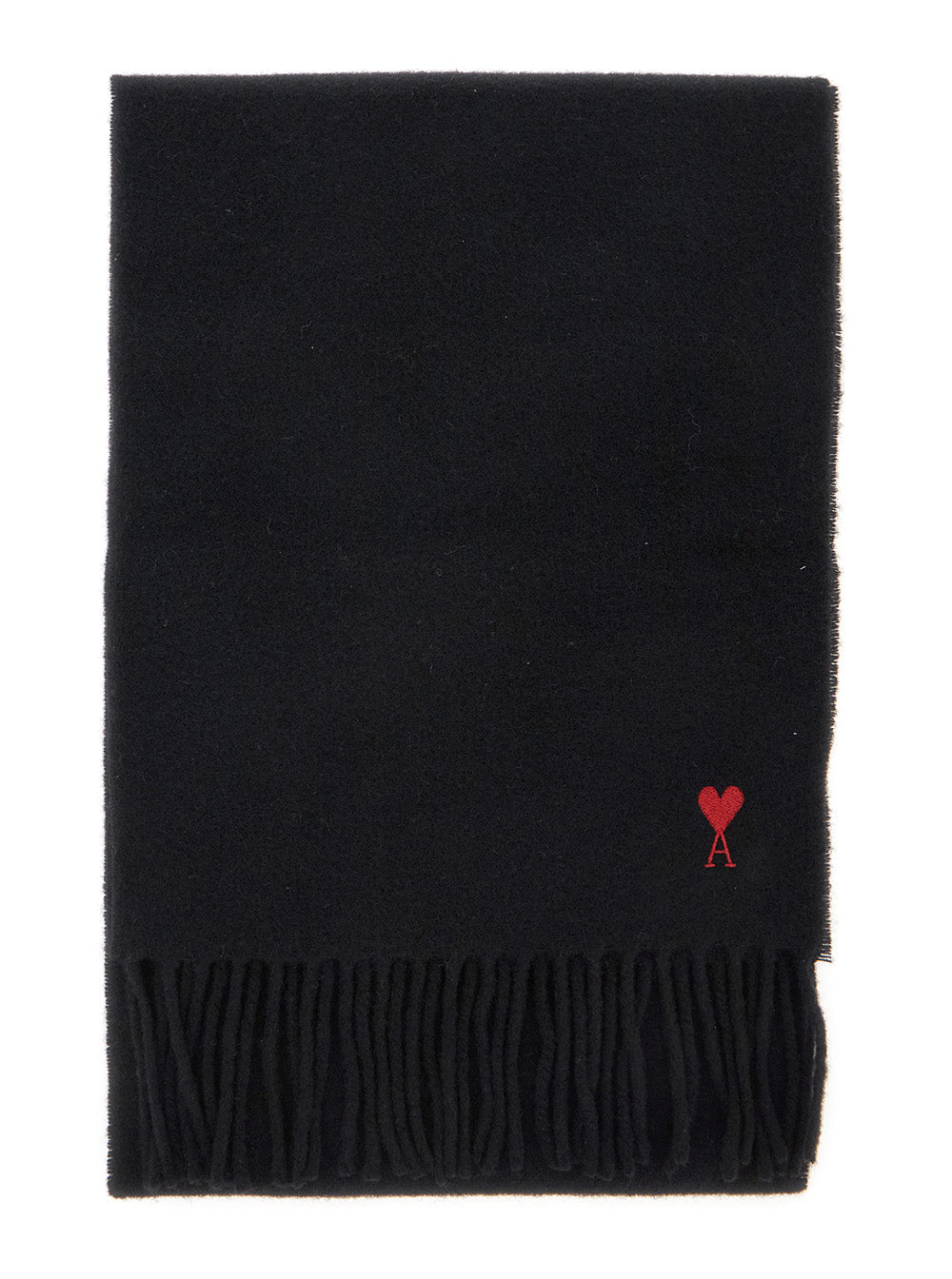Ami Paris Men Wool Scarf With Red Ami De Coeur Embroidery And Black Unisex Color AMI PARIS