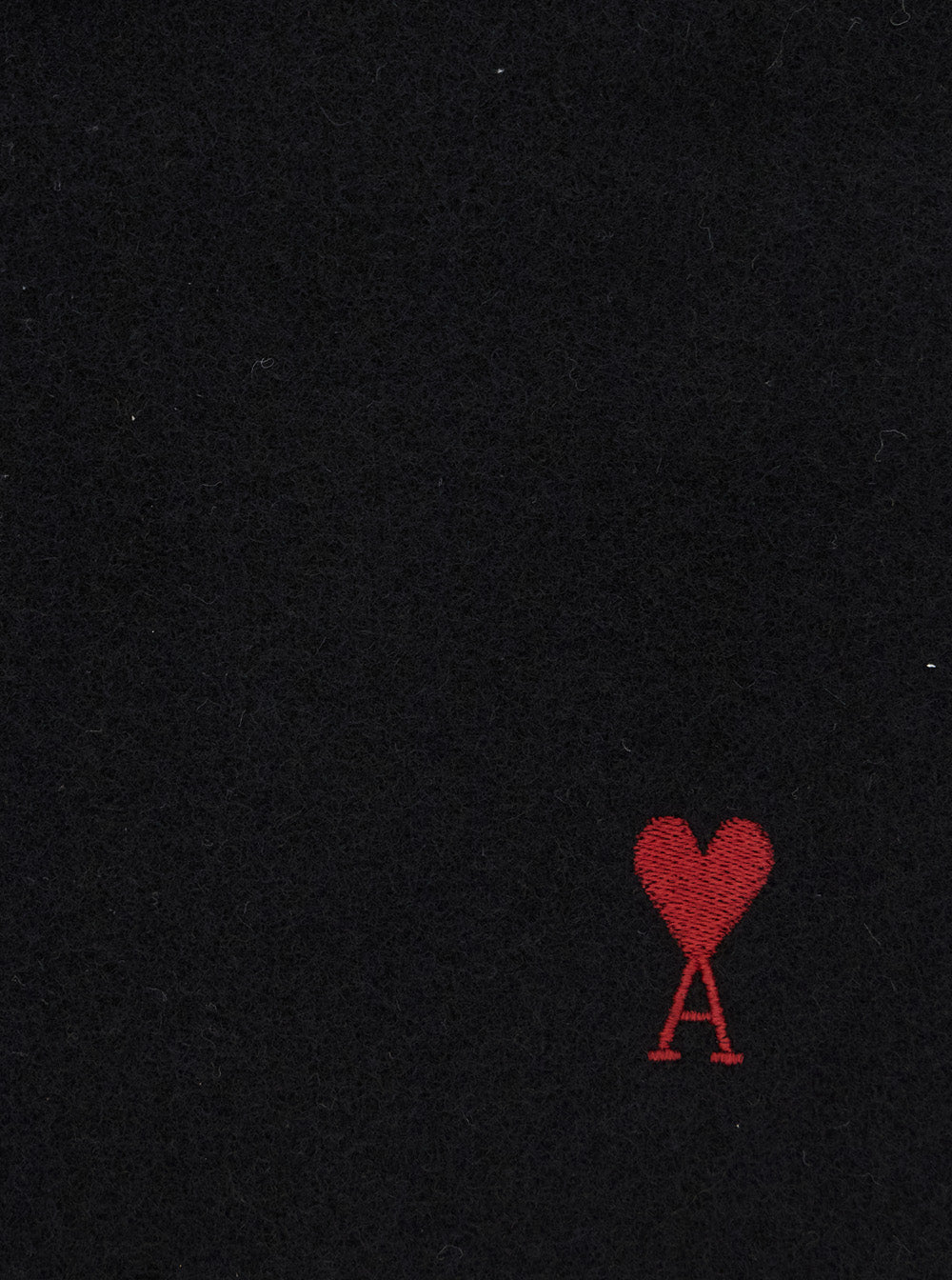Ami Paris Men Wool Scarf With Red Ami De Coeur Embroidery And Black Unisex Color AMI PARIS