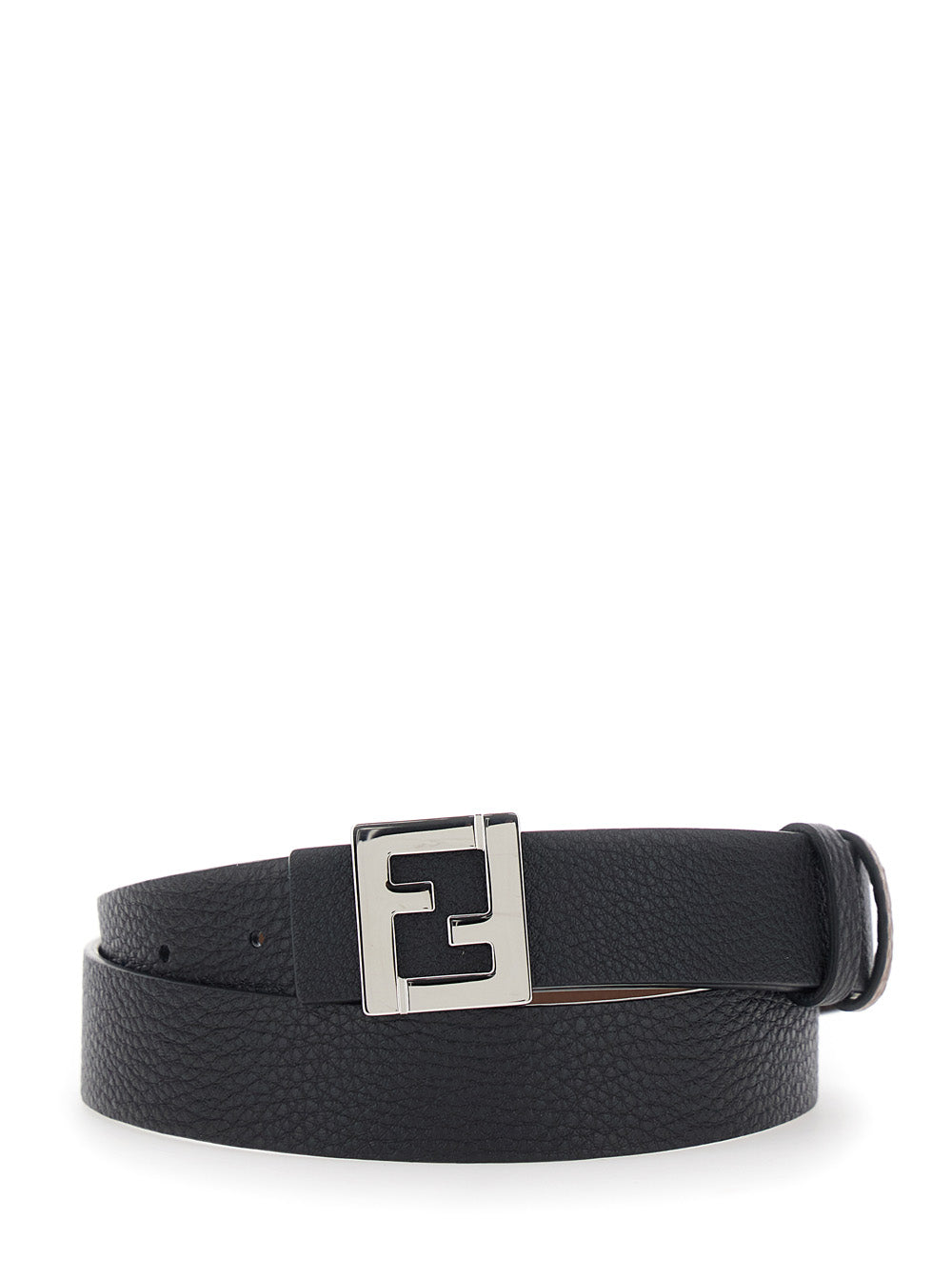 Fendi Men 3 Cm Pelle Ff Metal Silver Reversibile FENDI