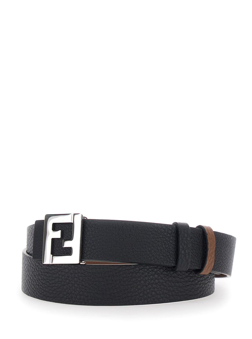 Fendi Men 3 Cm Pelle Ff Metal Silver Reversibile FENDI