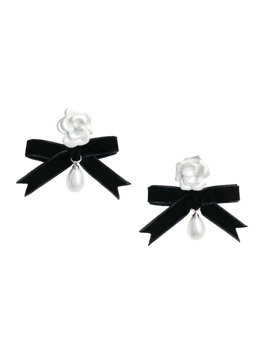 Self-Portrait Women Earrings Pearl Black Bow With Pearls And Bow, In Metal, White, Woman SELF-PORTRAIT