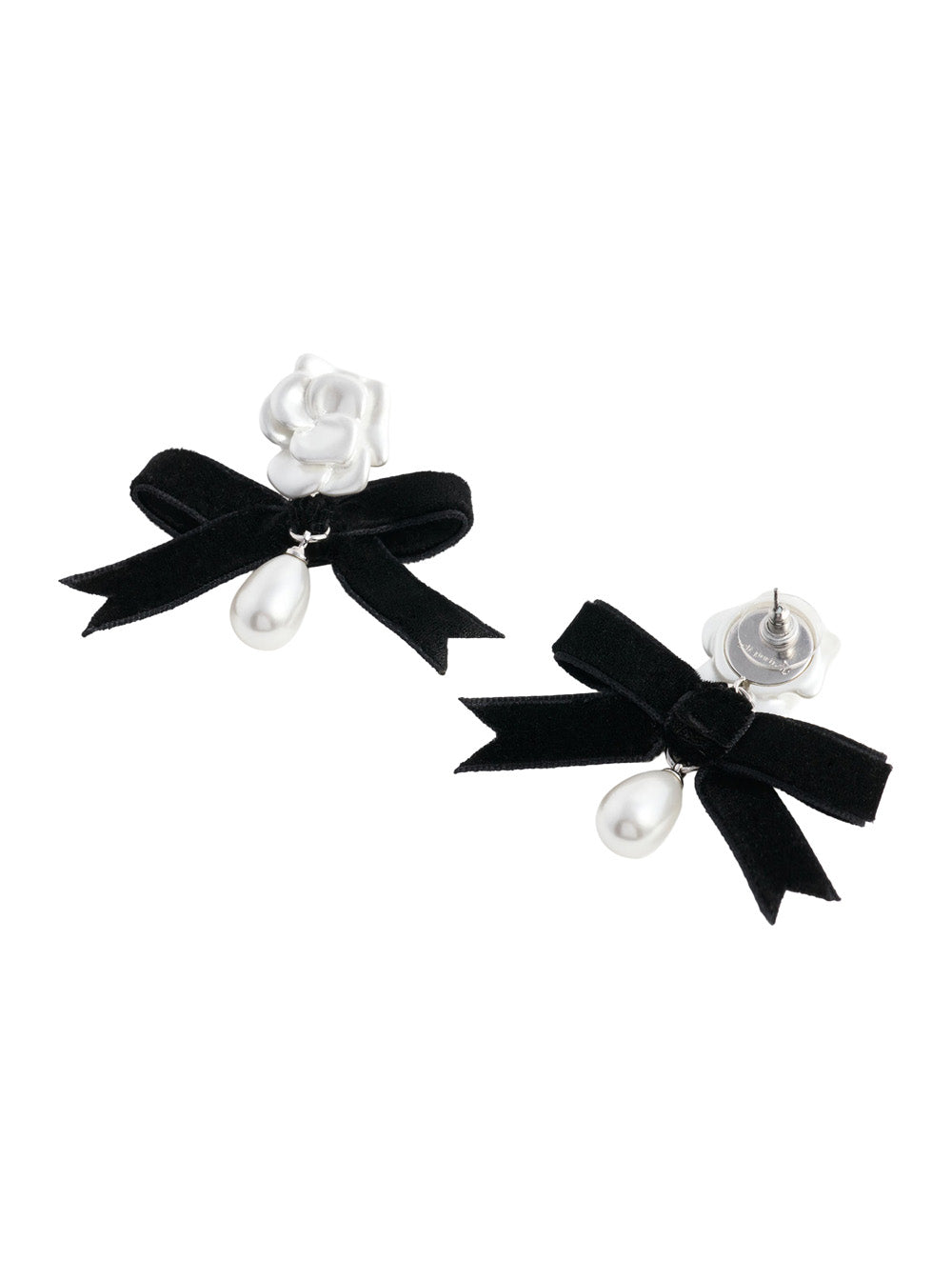 Self-Portrait Women Earrings Pearl Black Bow With Pearls And Bow, In Metal, White, Woman SELF-PORTRAIT