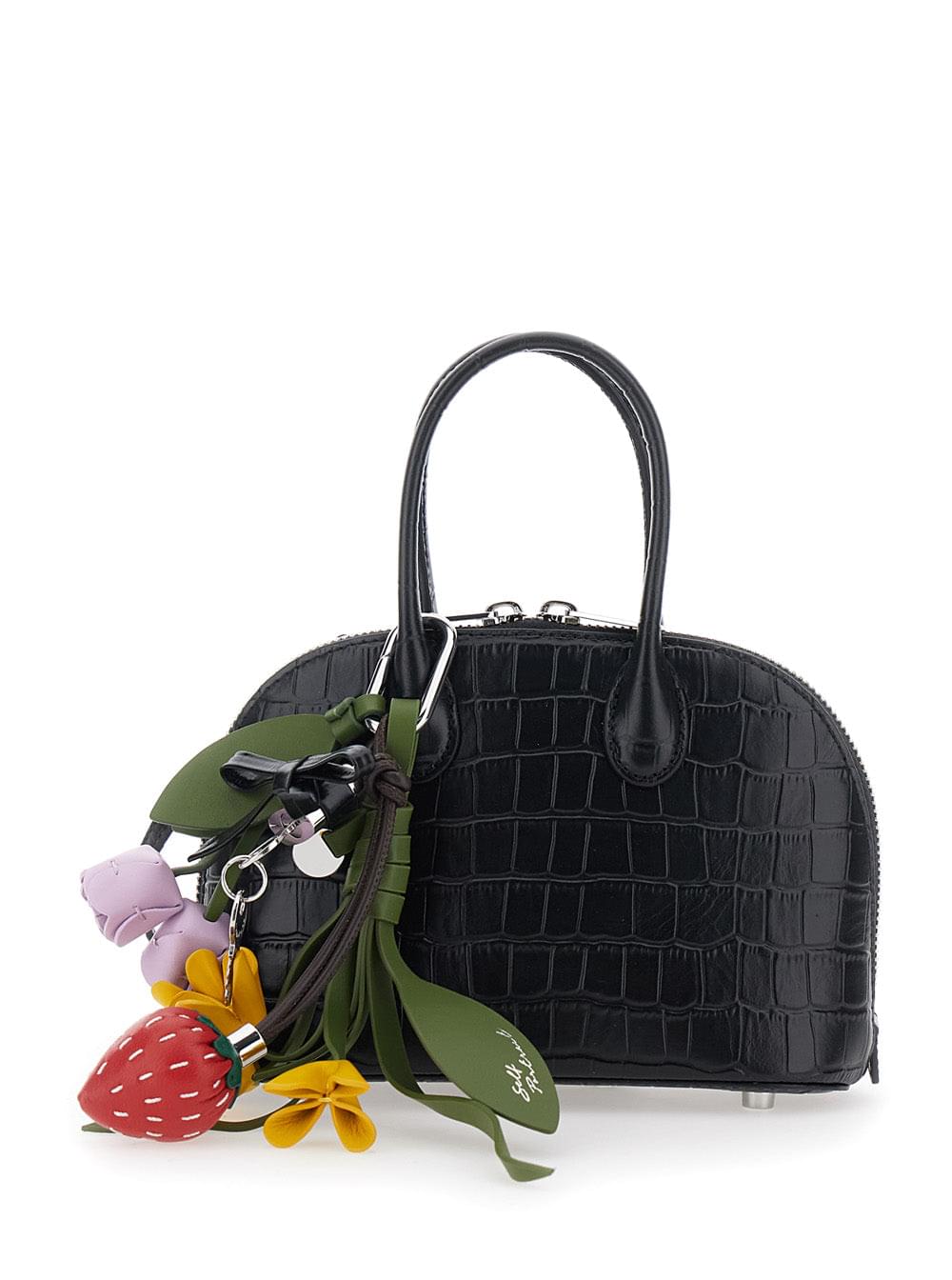 Self-Portrait Women Mini Bag Croc Leather Toast With Handle And Leather Shoulder Strap, Black, Woman SELF-PORTRAIT