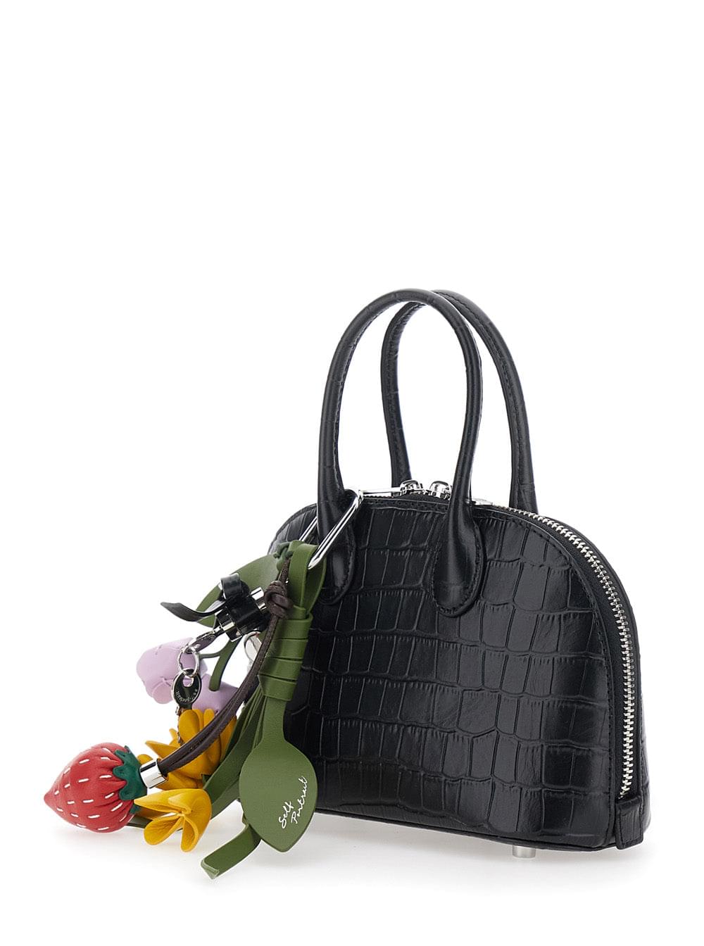 Self-Portrait Women Mini Bag Croc Leather Toast With Handle And Leather Shoulder Strap, Black, Woman SELF-PORTRAIT