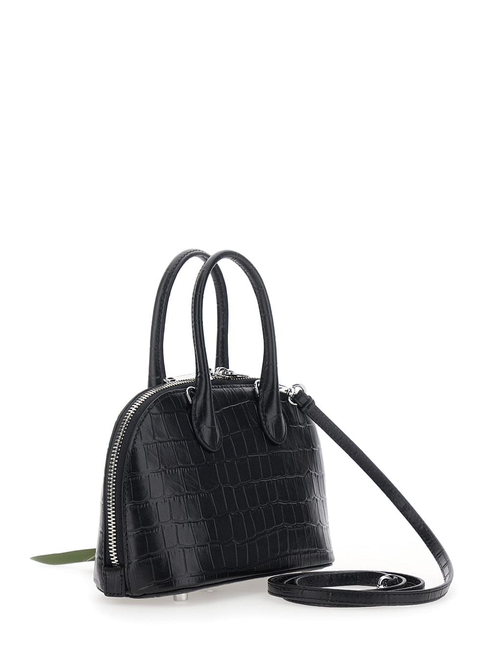 Self-Portrait Women Mini Bag Croc Leather Toast With Handle And Leather Shoulder Strap, Black, Woman SELF-PORTRAIT