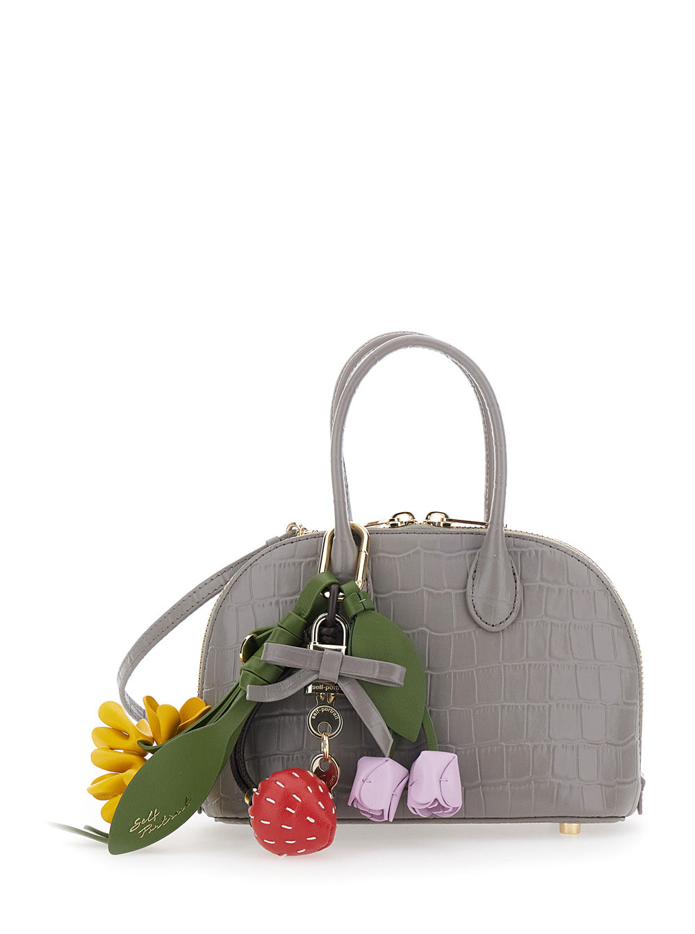 Self-Portrait Women Mini Bag Croc Leather Toast With Handles And Gray Leather Shoulder Strap Unisex SELF-PORTRAIT