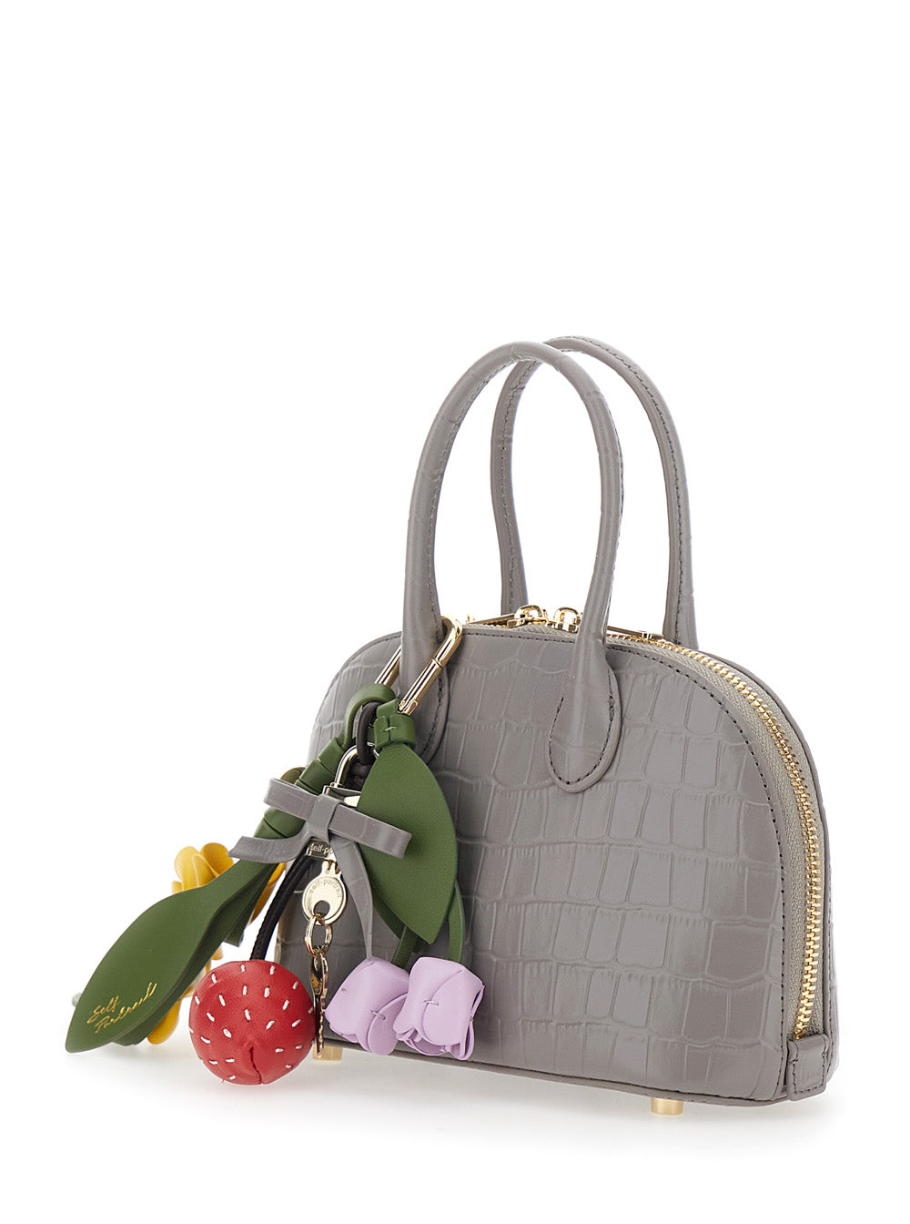 Self-Portrait Women Mini Bag Croc Leather Toast With Handles And Gray Leather Shoulder Strap Unisex SELF-PORTRAIT