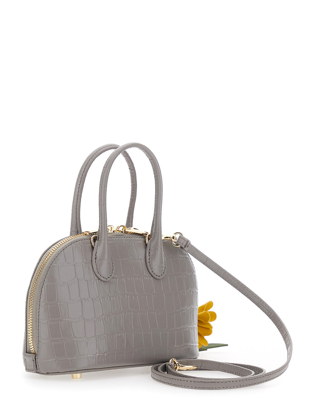 Self-Portrait Women Mini Bag Croc Leather Toast With Handles And Gray Leather Shoulder Strap Unisex SELF-PORTRAIT