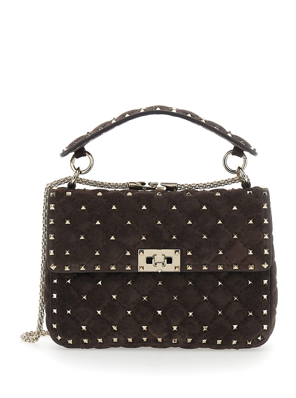 Valentino Garavani Women Brown Medium Crossbody Bag With Chain Strap And Rockstud Decorations In Suede For Women VALENTINO GARAVANI