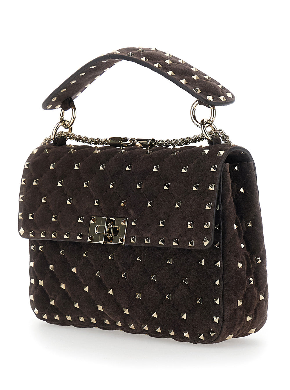 Valentino Garavani Women Brown Medium Crossbody Bag With Chain Strap And Rockstud Decorations In Suede For Women VALENTINO GARAVANI