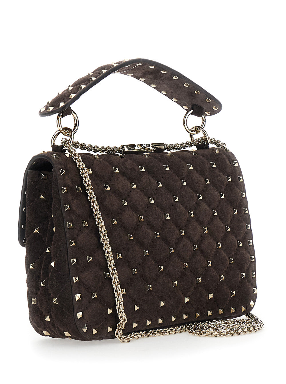 Valentino Garavani Women Brown Medium Crossbody Bag With Chain Strap And Rockstud Decorations In Suede For Women VALENTINO GARAVANI
