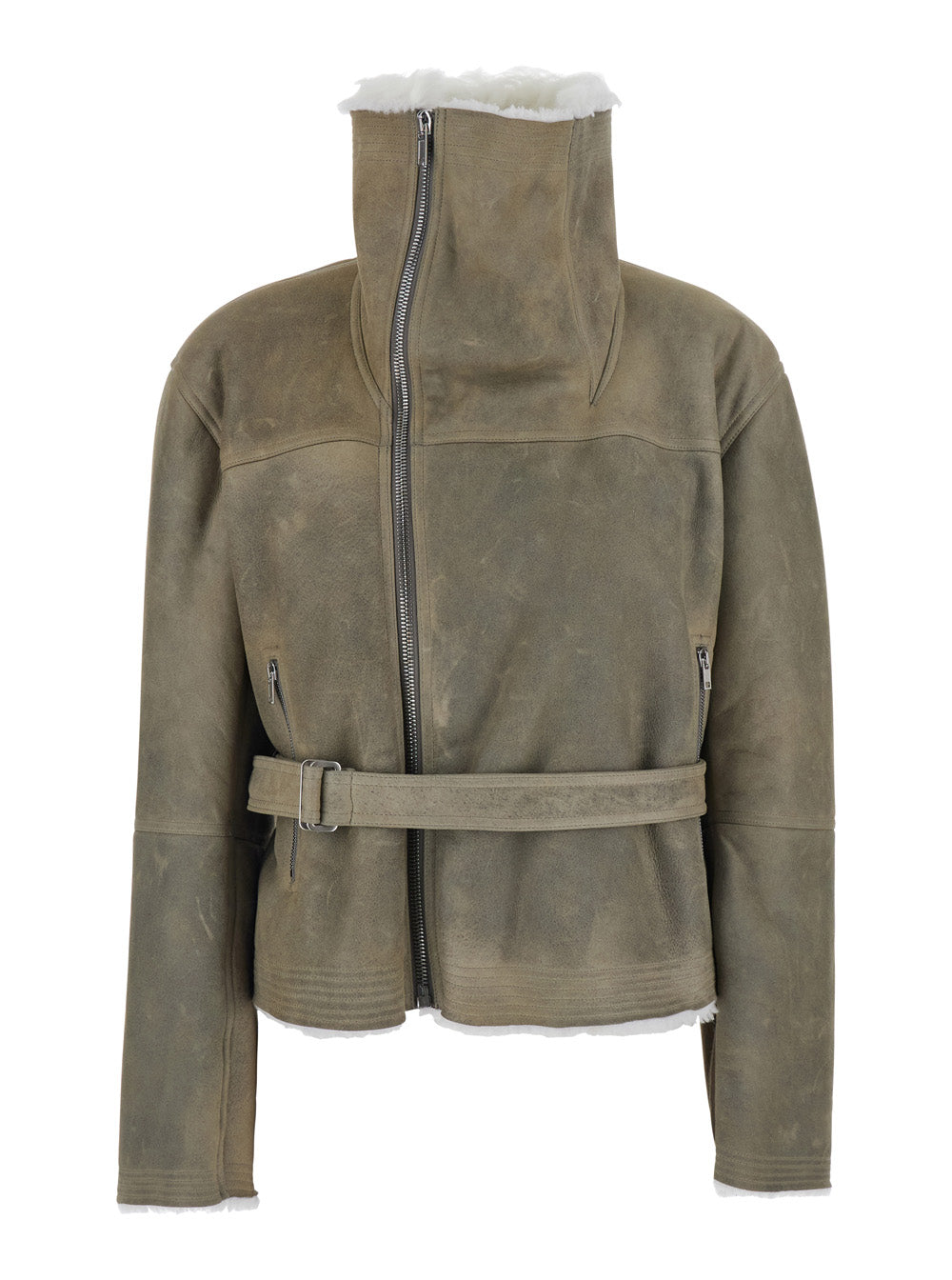 Rick Owens Women Cropped Flight Shearling With High Collar And Long Sleeves In Leather Gray Men RICK OWENS