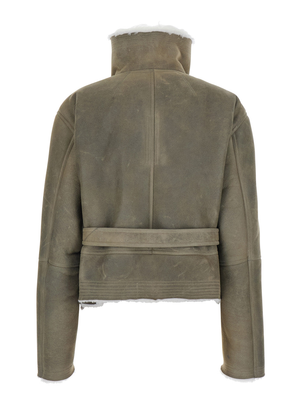 Rick Owens Women Cropped Flight Shearling With High Collar And Long Sleeves In Leather Gray Men RICK OWENS