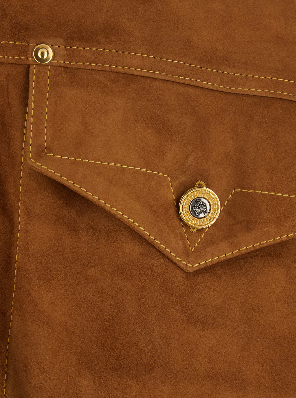 Versace Men Beige Jacket With Classic Collar And Logoed Jewel Buttons In Suede For Men VERSACE