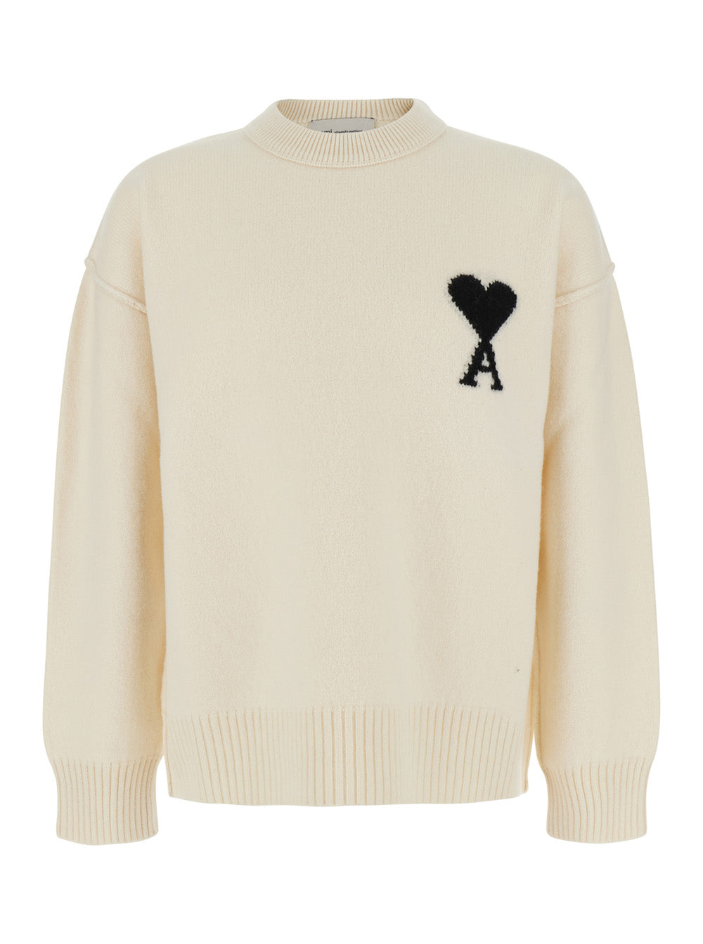 Ami Paris Men White Crewneck Sweater With Adc Embroidery On The Front In Wool For Men AMI PARIS