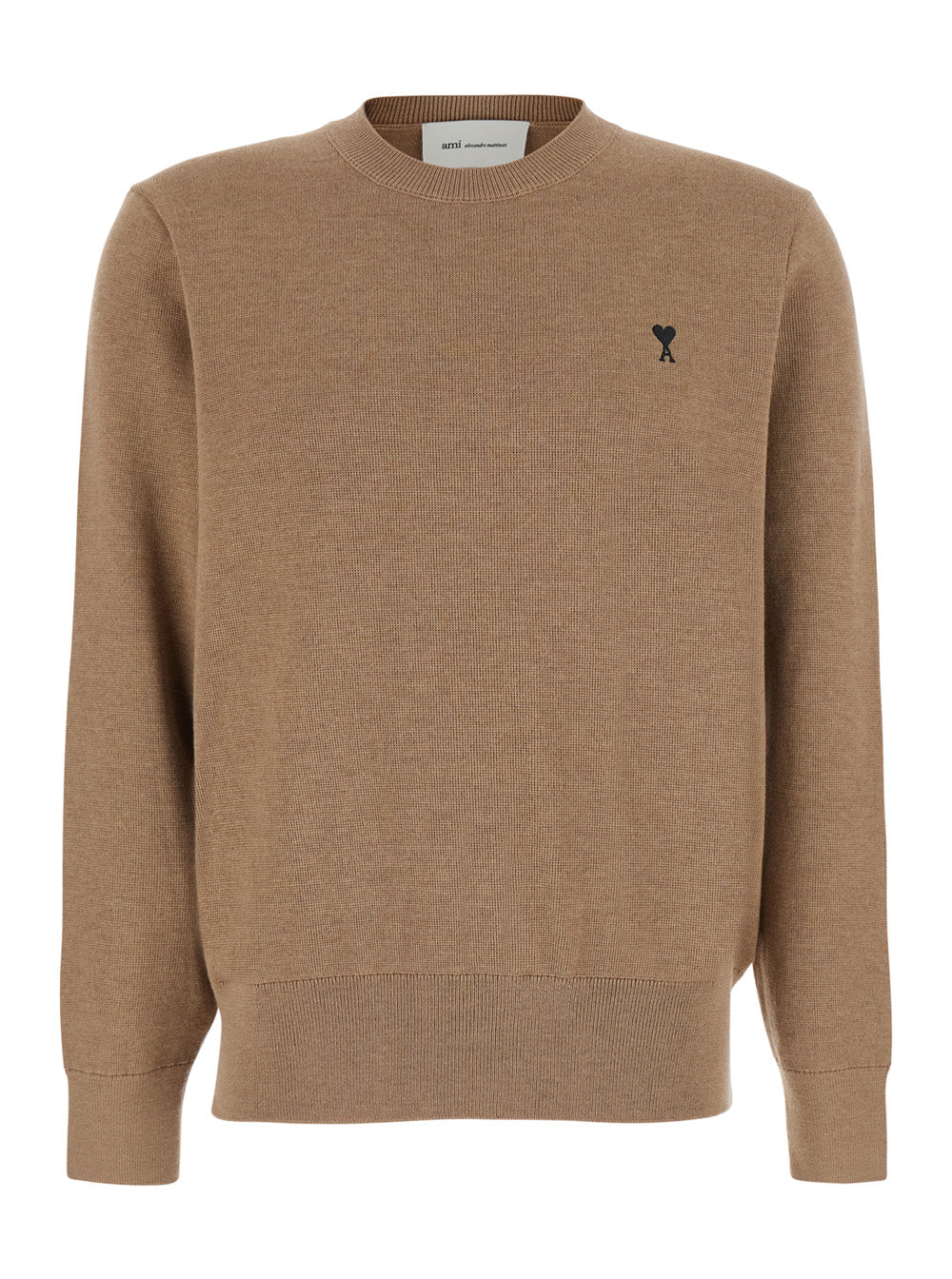 Ami Paris Men Beige Crewneck Sweater With Adc Embroidery On The Front In Blend Wool Men AMI PARIS