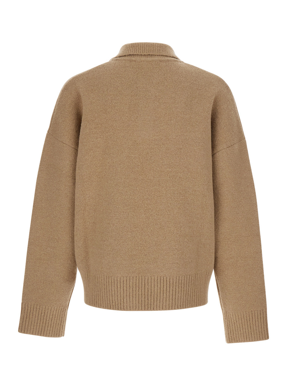 Ami Paris Men Beige Sweater With Polo Collar And Adc Embroidery On The Front In Wool For Men AMI PARIS
