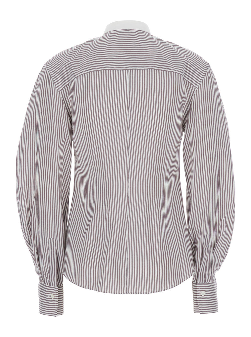 Brunello Cucinelli Women Brown Shirt With All-Over Stripe Motif And Balloon Sleeves In Silk For Women BRUNELLO CUCINELLI