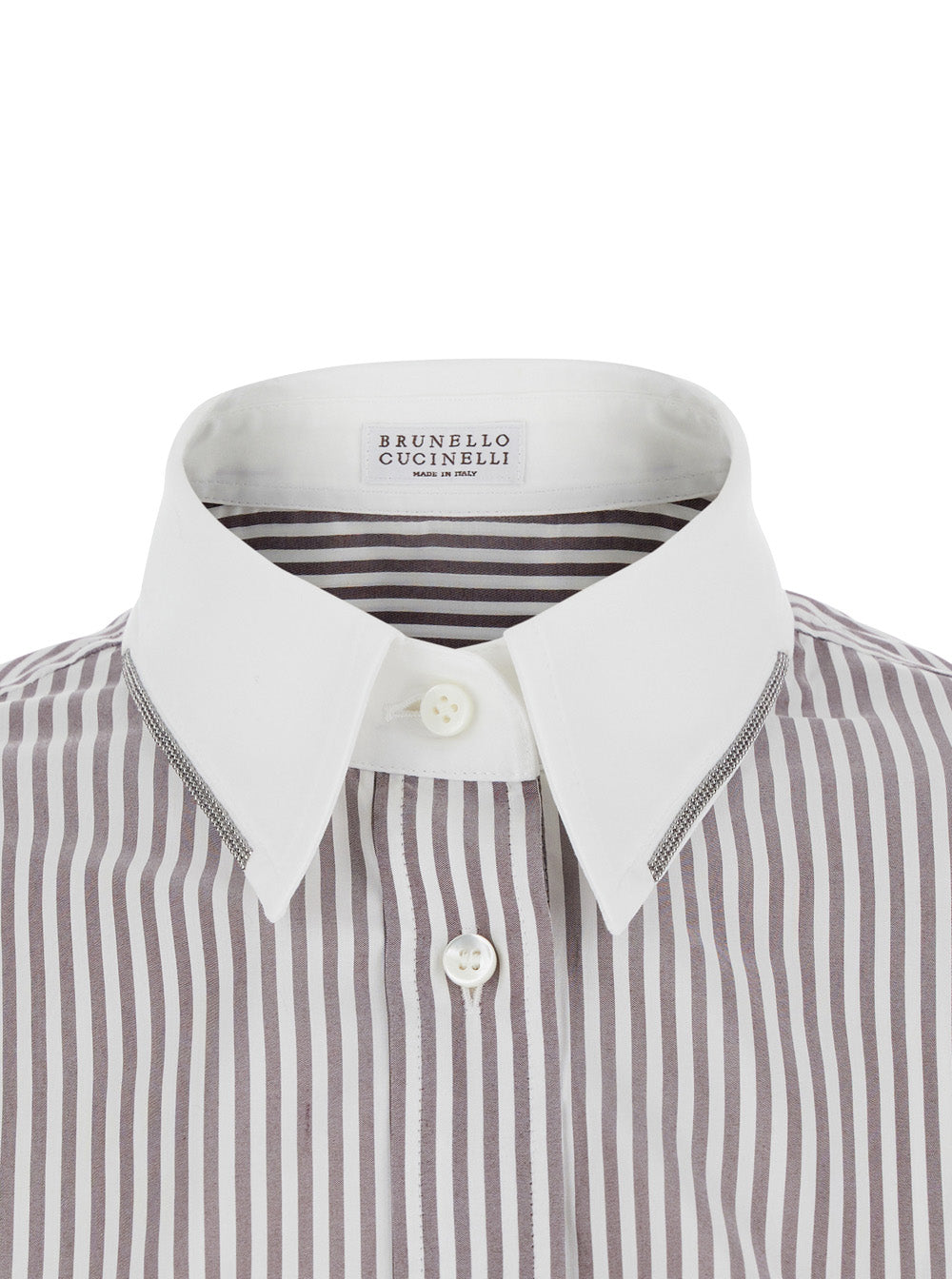 Brunello Cucinelli Women Brown Shirt With All-Over Stripe Motif And Balloon Sleeves In Silk For Women BRUNELLO CUCINELLI