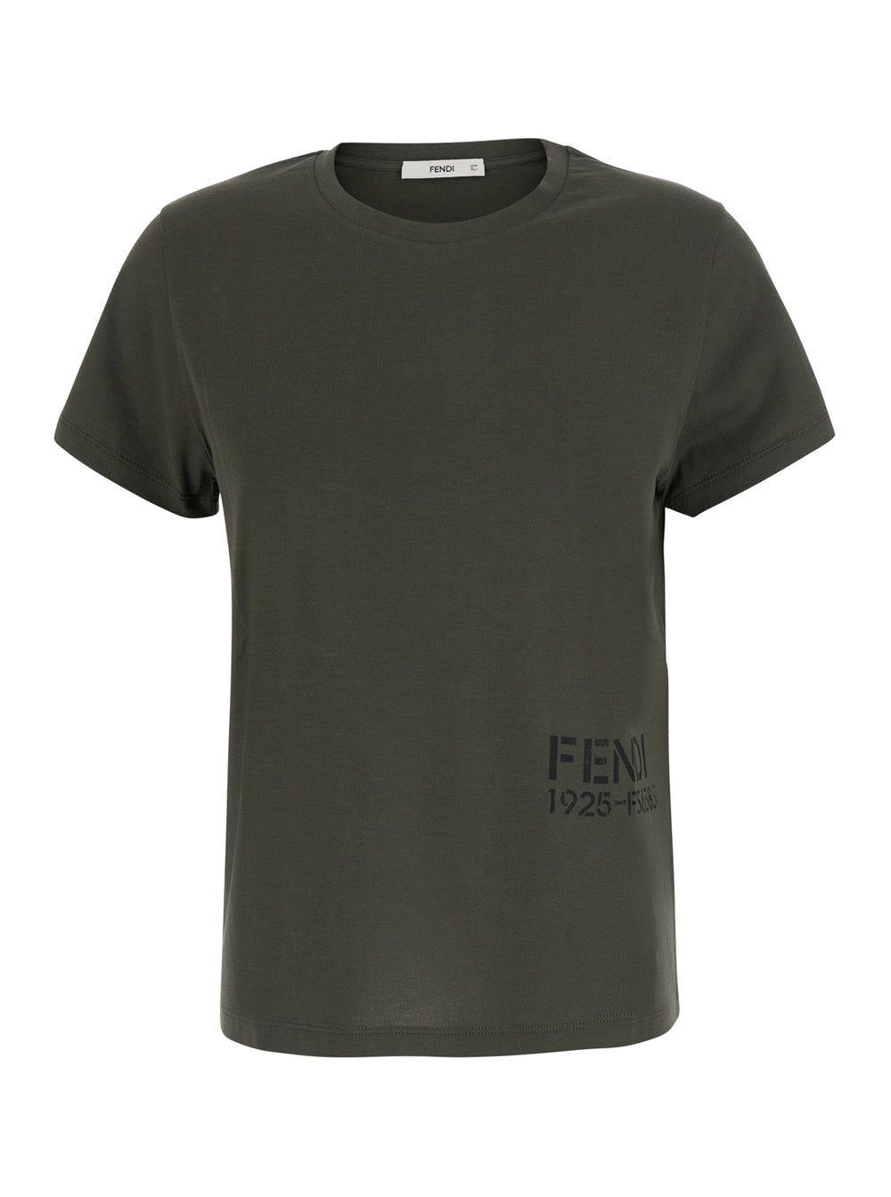 Fendi Women Green Crew Neck T-Shirt With Logo Lettering On The Front In Cotton For Women FENDI