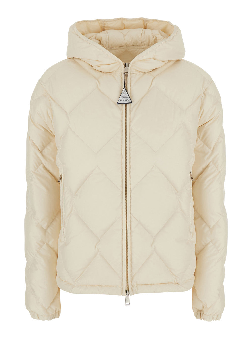 Moncler Women 'Arvouinne' White Down Jacket With Hood And Logo Patch On The Sleeve In Tech Fabric For Women MONCLER