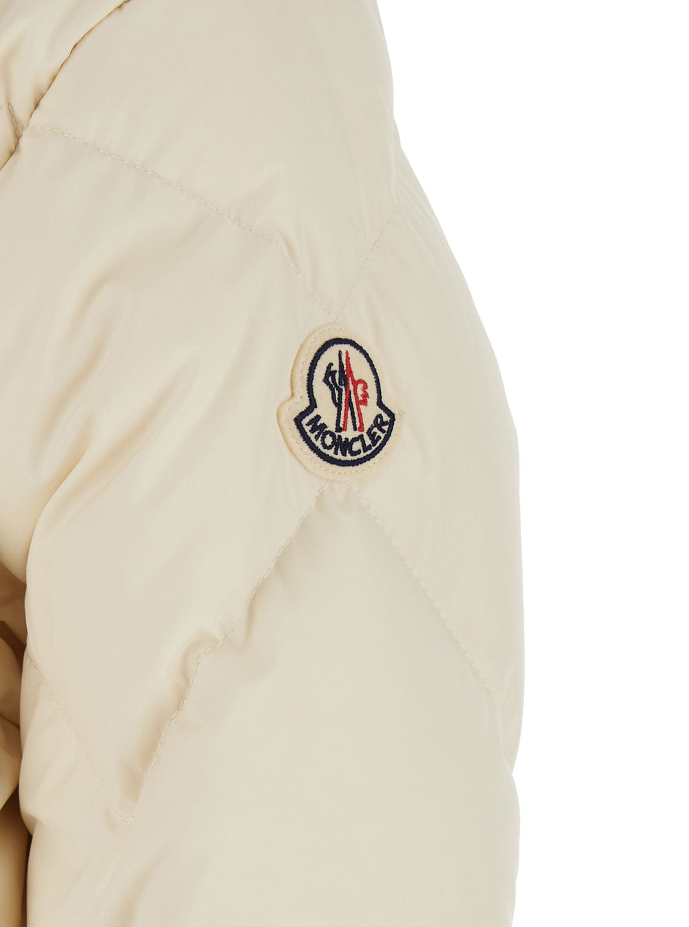 Moncler Women 'Arvouinne' White Down Jacket With Hood And Logo Patch On The Sleeve In Tech Fabric For Women MONCLER