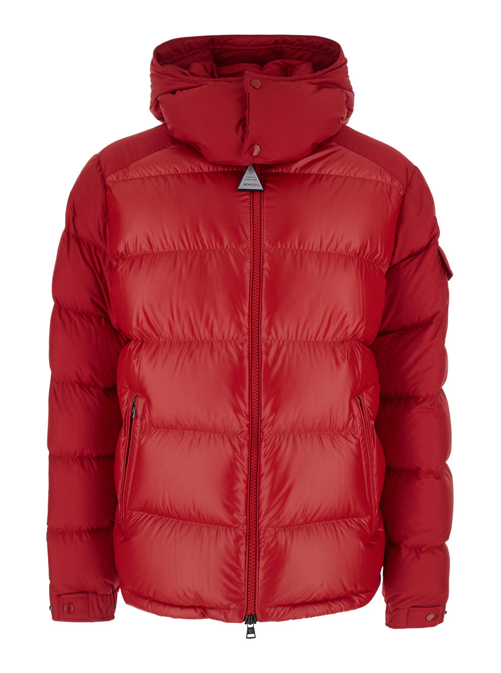 Moncler Men 'Maya' Red Down Jacket With Removable Hood And Logo Patch On The Sleeve In Tech Fabric For Men MONCLER