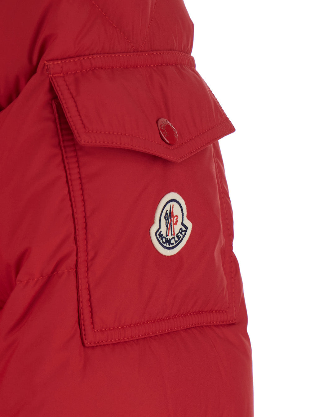 Moncler Men 'Maya' Red Down Jacket With Removable Hood And Logo Patch On The Sleeve In Tech Fabric For Men MONCLER