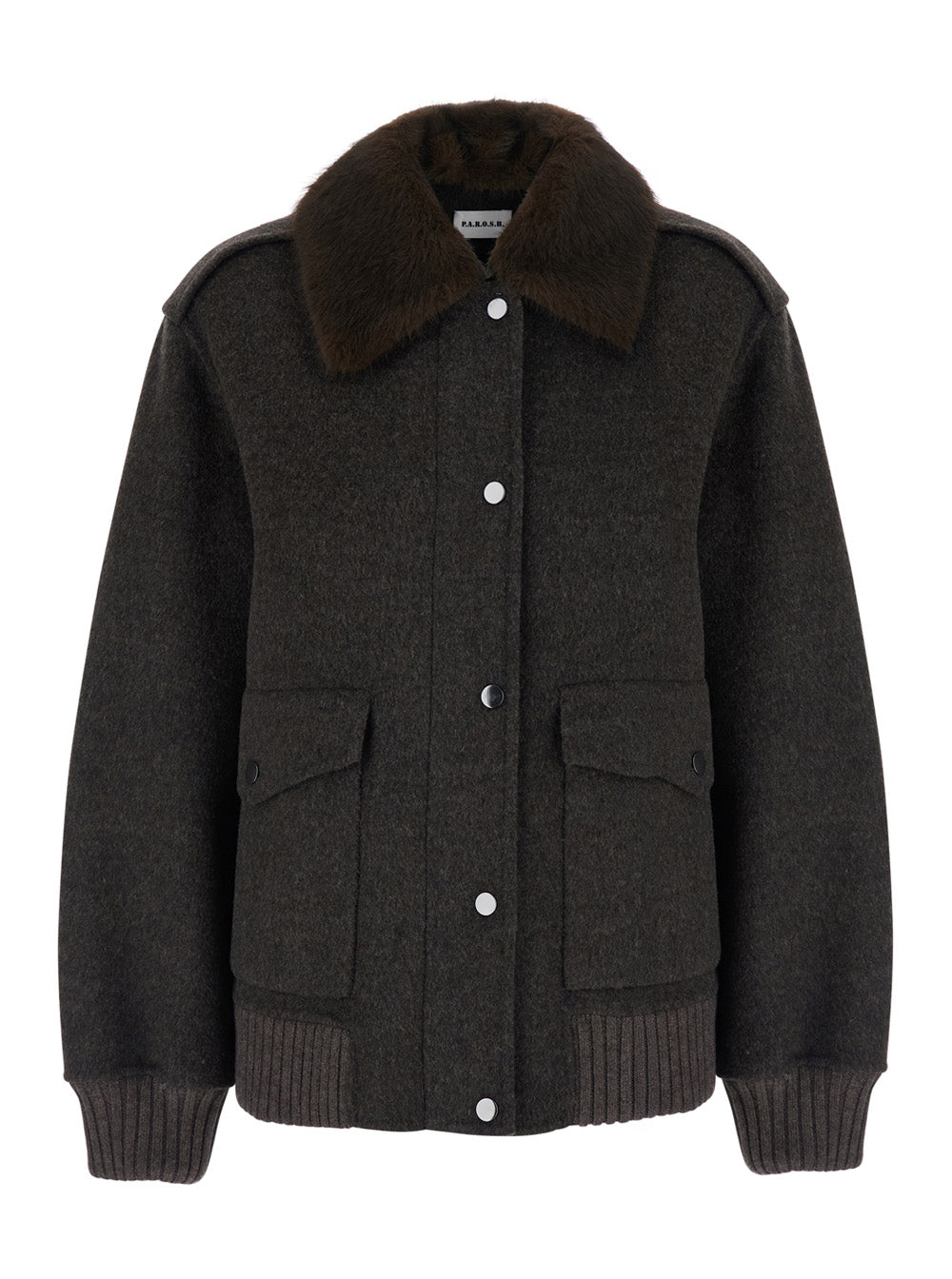 P.A.R.O.S.H. Women Brown Jacket With Removable Fur Collar In Wool For Women P.A.R.O.S.H.