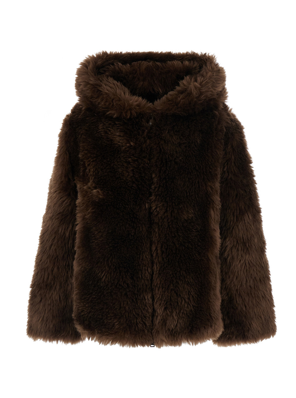 P.A.R.O.S.H. Women Brown Shearling Jacket With Hood In Ecofur For Women P.A.R.O.S.H.