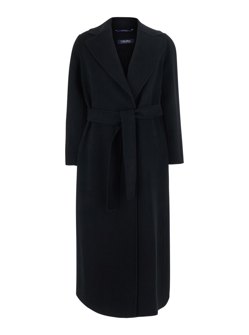 'S Maxmara Women 'Poldo' Black Coat With Notched Revers And Front Belt Closure In Wool For Women S MAX MARA