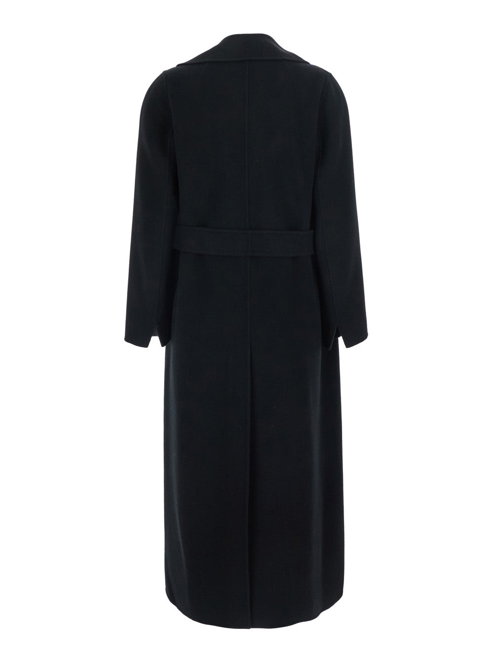 'S Maxmara Women 'Poldo' Black Coat With Notched Revers And Front Belt Closure In Wool For Women S MAX MARA