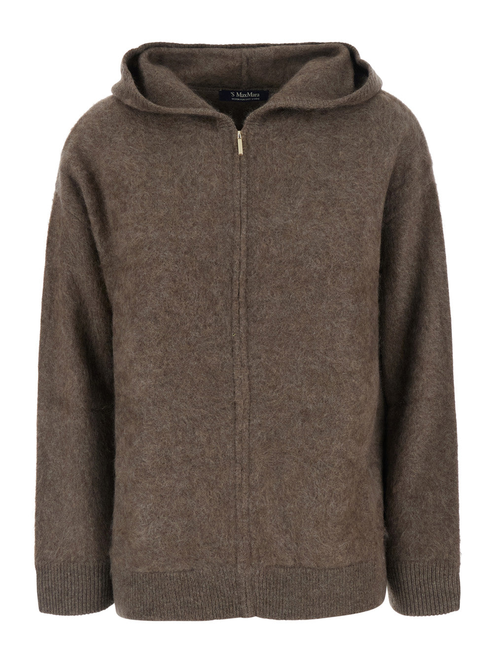'S Maxmara Women Brown Hooded Sweatshirt With Front Zip Closure In Wool For Women S MAX MARA