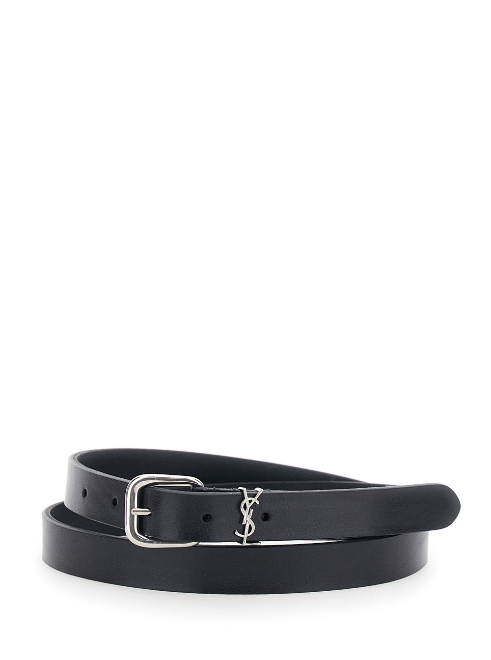 Saint Laurent Men Belt With Cassandre Plate On The Front And Adjustable Buckle In Black Leather For Men SAINT LAURENT