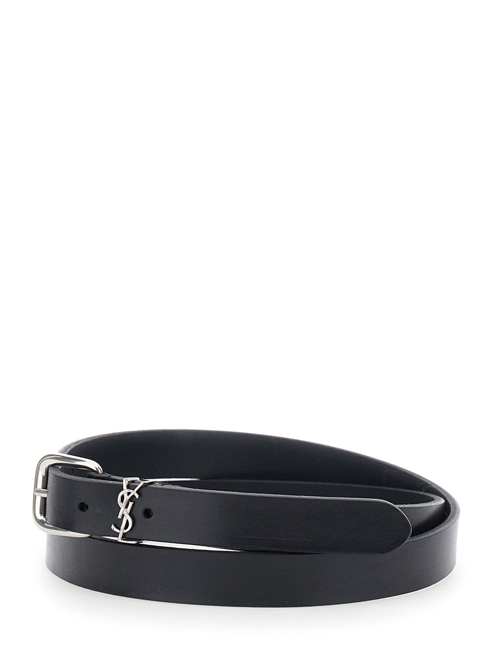 Saint Laurent Men Belt With Cassandre Plate On The Front And Adjustable Buckle In Black Leather For Men SAINT LAURENT