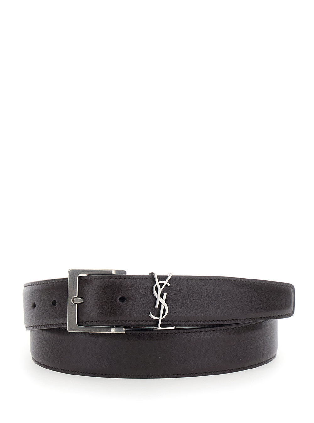 Saint Laurent Men Belt With Cassandre Plate On The Front And Adjustable Buckle In Brown Leather For Men SAINT LAURENT