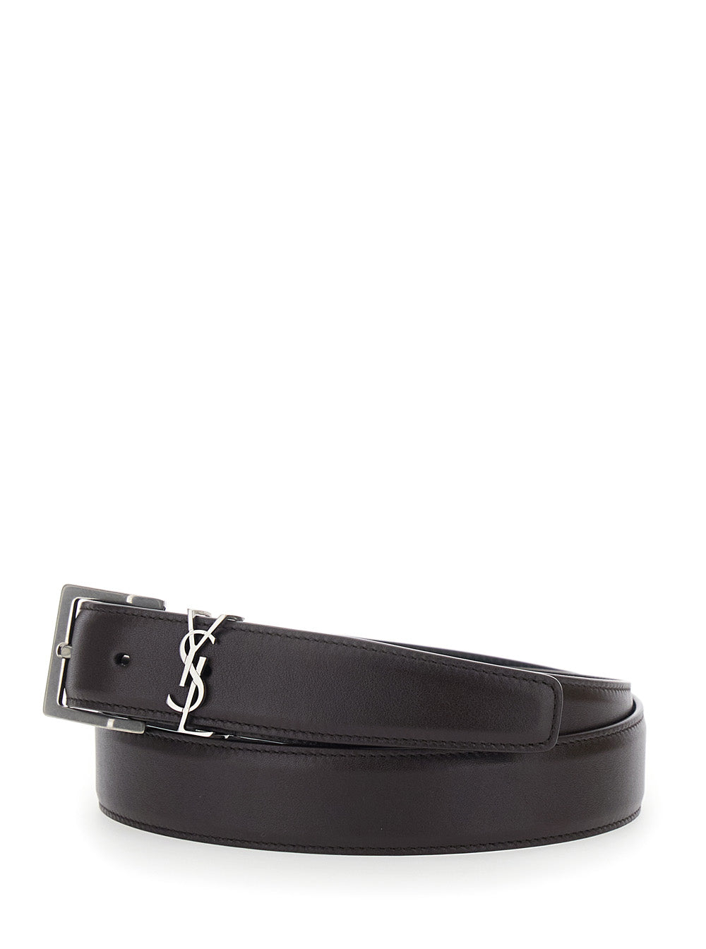 Saint Laurent Men Belt With Cassandre Plate On The Front And Adjustable Buckle In Brown Leather For Men SAINT LAURENT