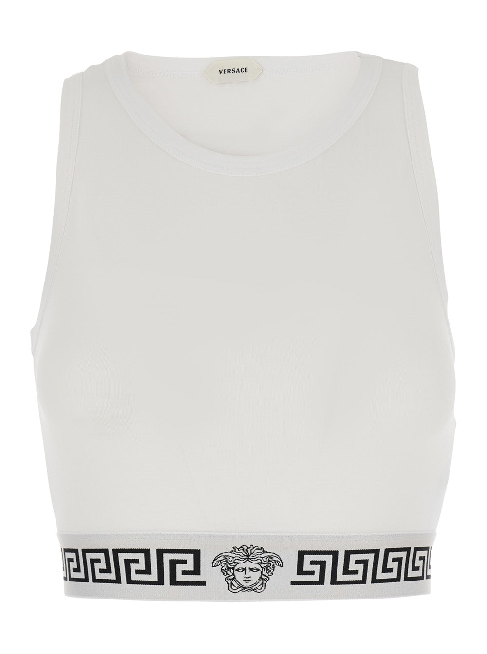 Versace Women White Top With Elasticized Design And Logo Band In Cotton Women VERSACE