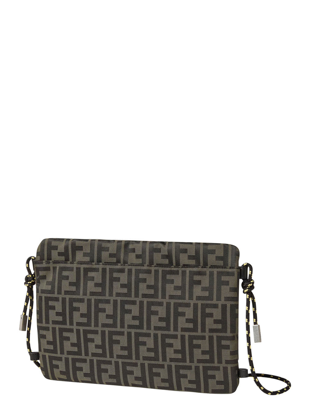 Fendi Men Brown Clutch Bag With Rope Shoulder Strap And Zip Closure In Ff Canvas For Women FENDI