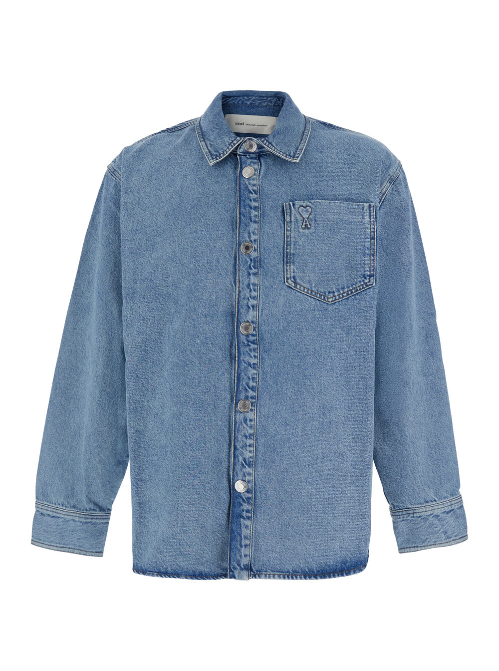 Ami Paris Men Light Blue Shirt With Classic Collar And Tone-On-Tone Adc Embroidery On The Front In Cotton For Men AMI PARIS