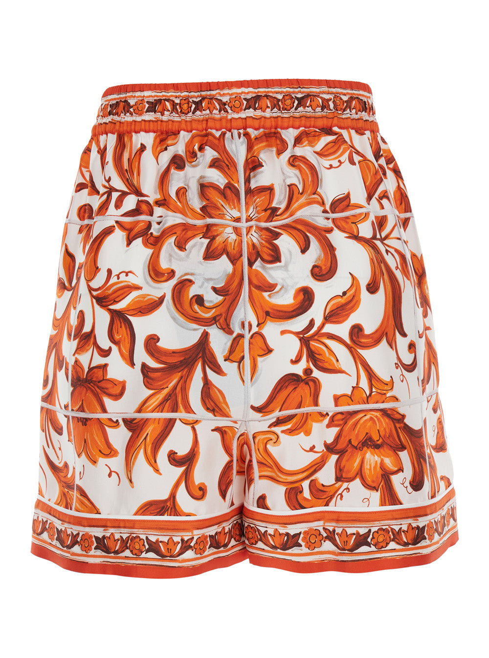 Dolce & Gabbana Women Orange Shorts With All-Over Maiolica Print In Silk For Women DOLCE & GABBANA