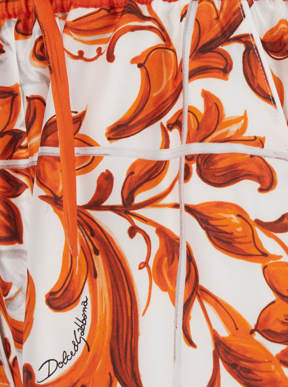 Dolce & Gabbana Women Orange Shorts With All-Over Maiolica Print In Silk For Women DOLCE & GABBANA