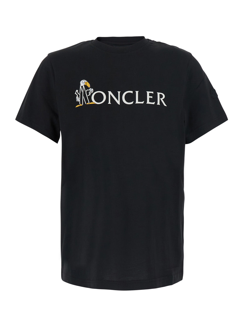 Moncler Men Black T-Shirt With Logo On The Front And Logo Patch On The Sleeve In Cotton For Men MONCLER